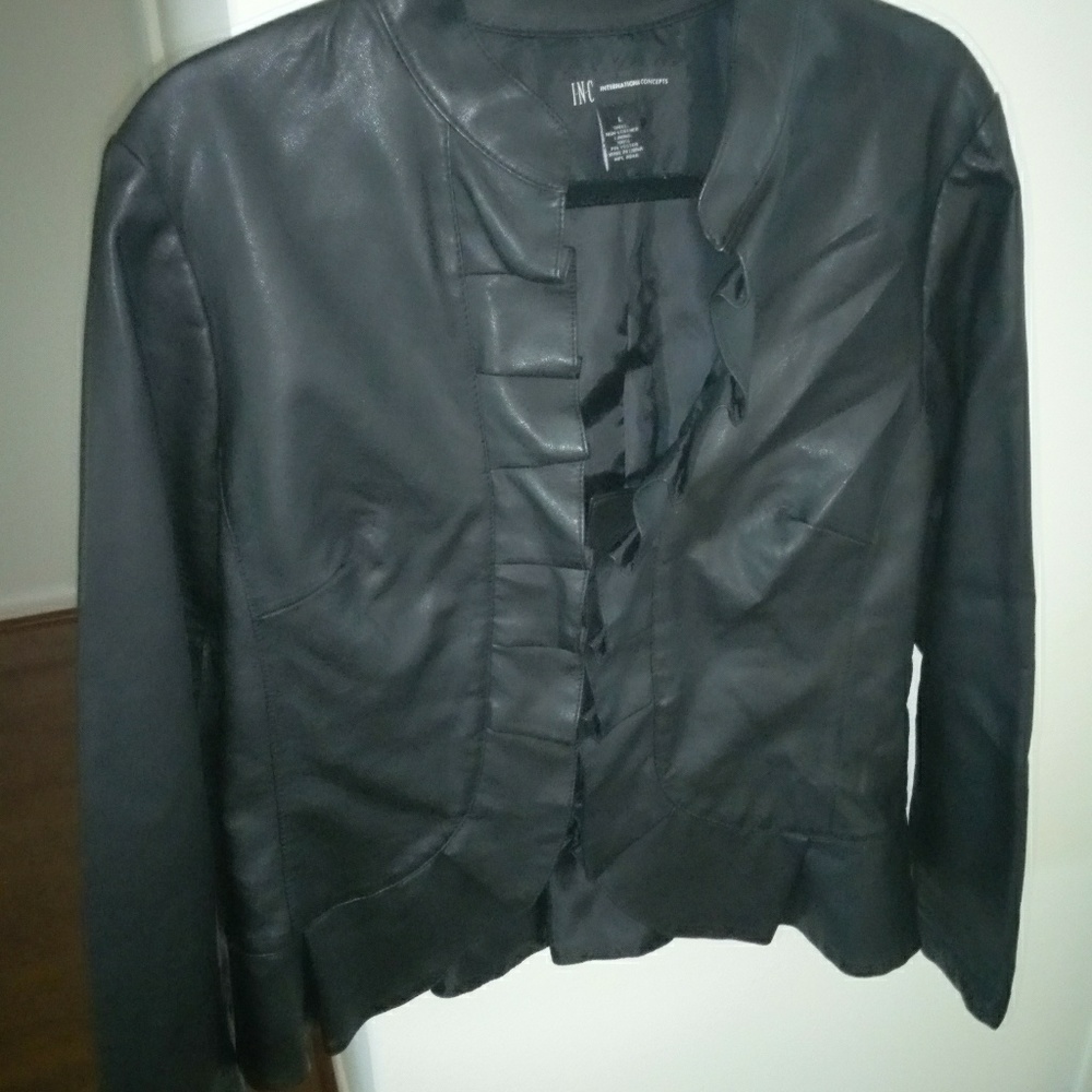 INC black fake leather jacket